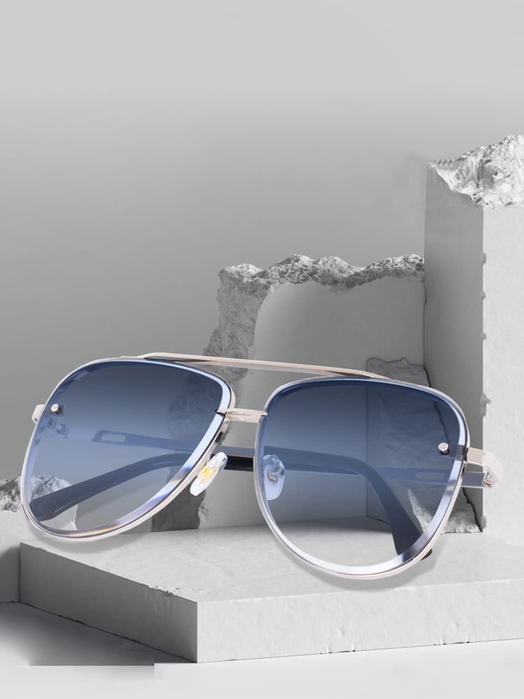 

Creature Unisex Aviator Sunglasses with UV Protected Lens SUN-080-SLV-BLU, Silver