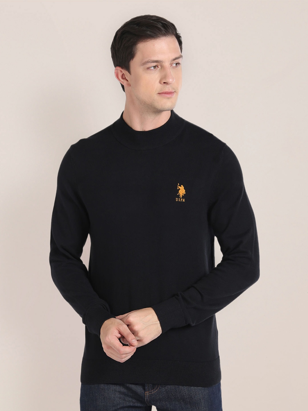 

U.S. Polo Assn. Embroidered Brand Logo Turtle Neck Long Sleeves Pullover, Black