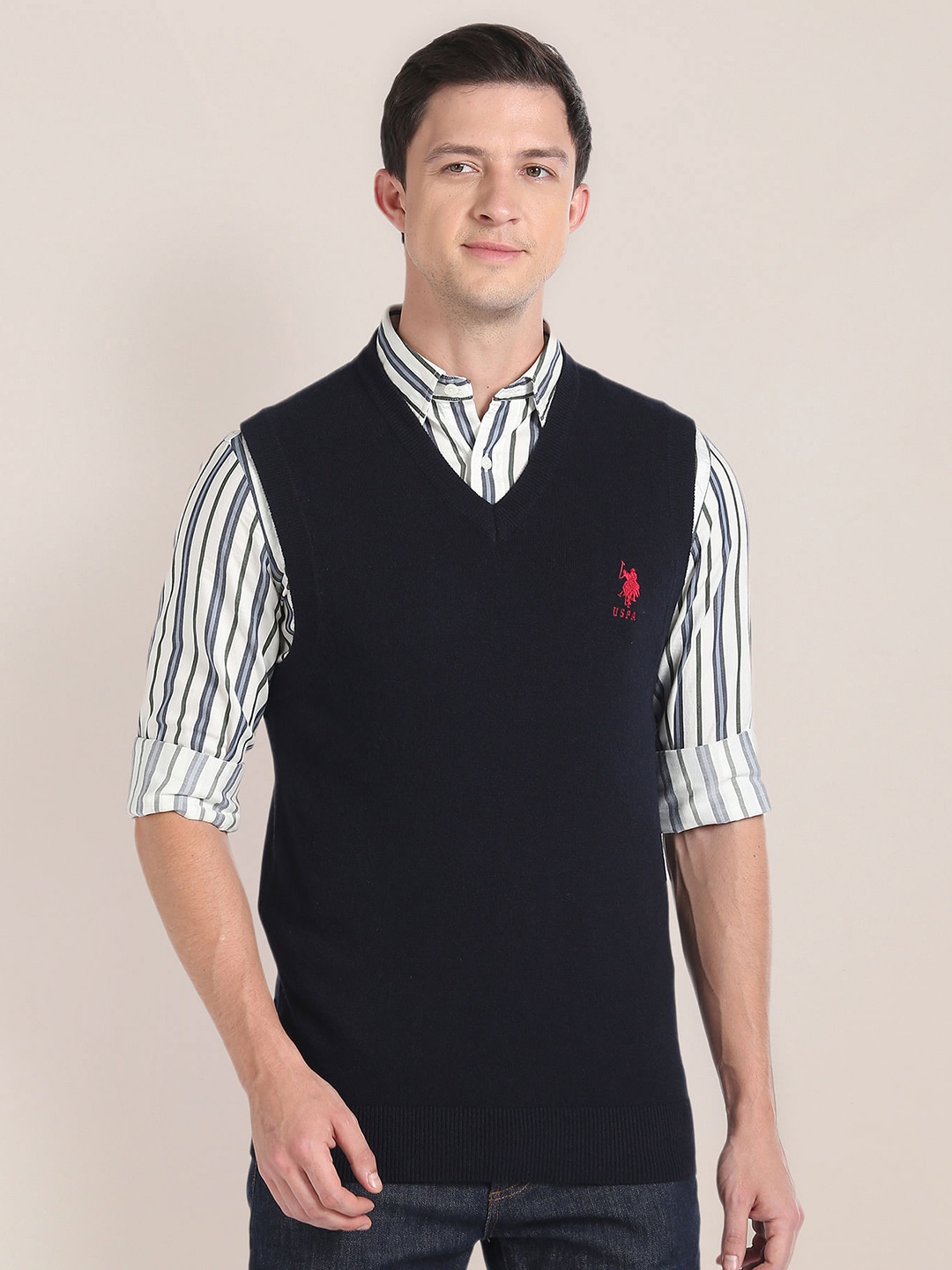 

U.S. Polo Assn. V-Neck Sleeveless Sweater Vest, Navy blue