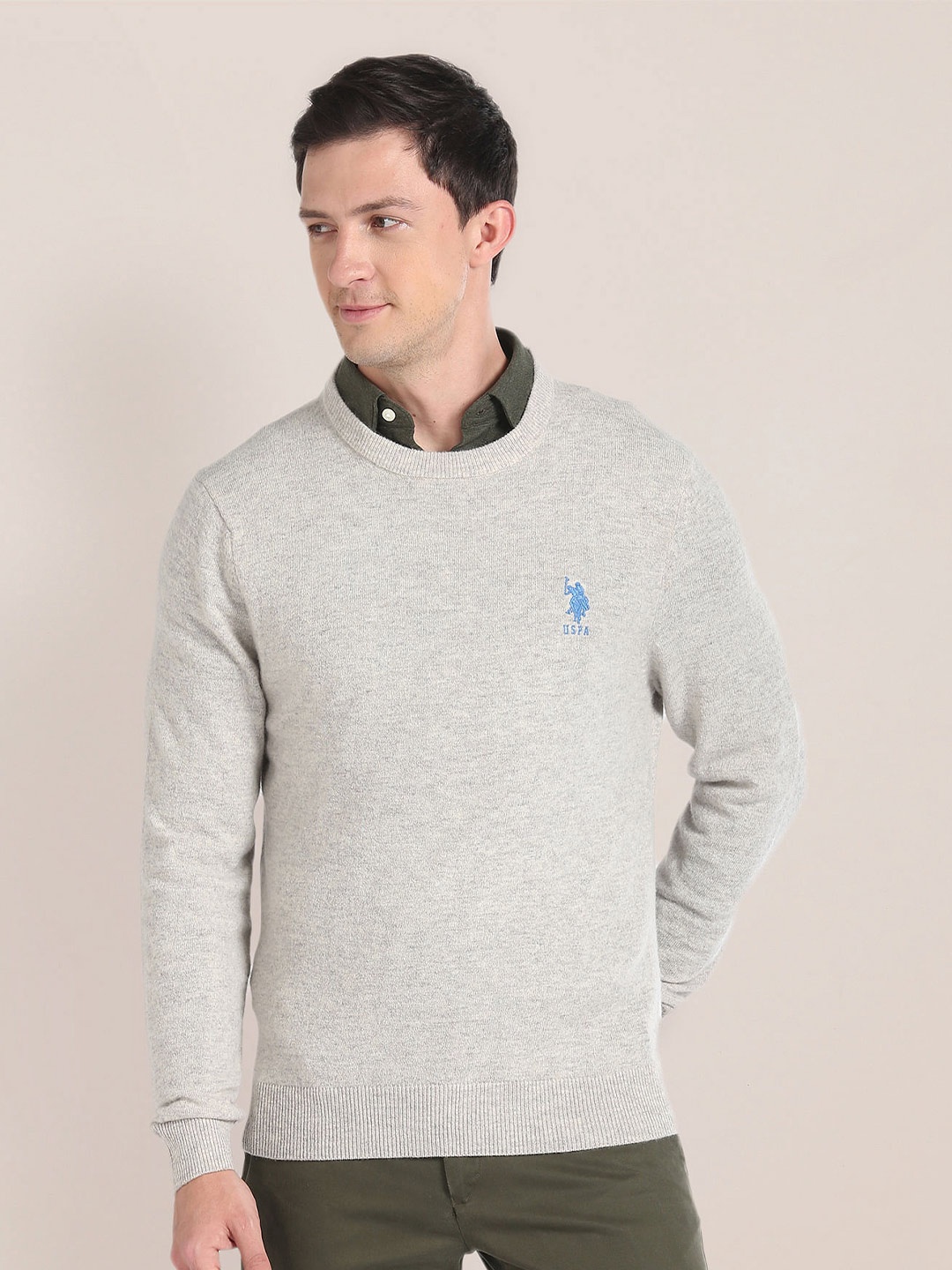 

U.S. Polo Assn. Embroidered Brand Logo Long Sleeves Pullover, Grey