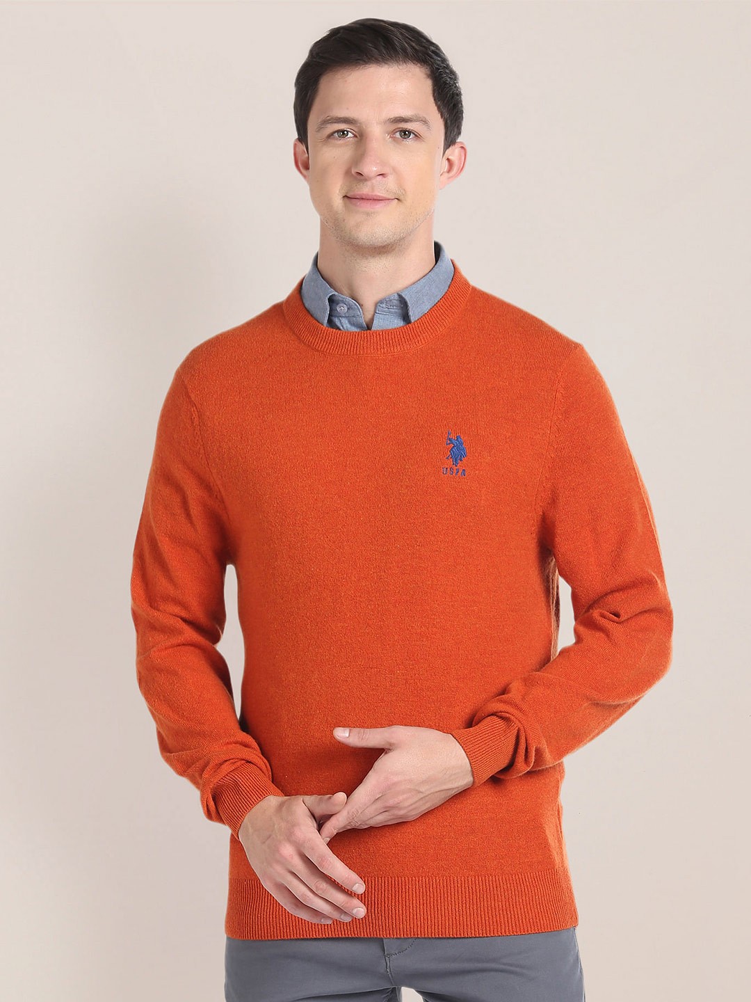 

U.S. Polo Assn. Embroidered Brand Logo Long Sleeves Pullover, Orange