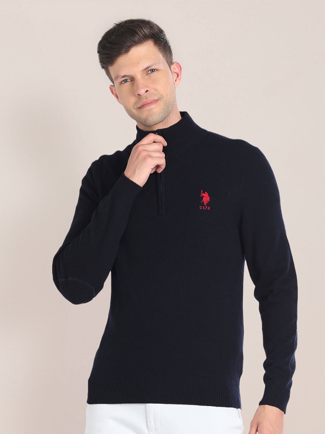 

U.S. Polo Assn. Mock Collar Woollen Pullover, Navy blue