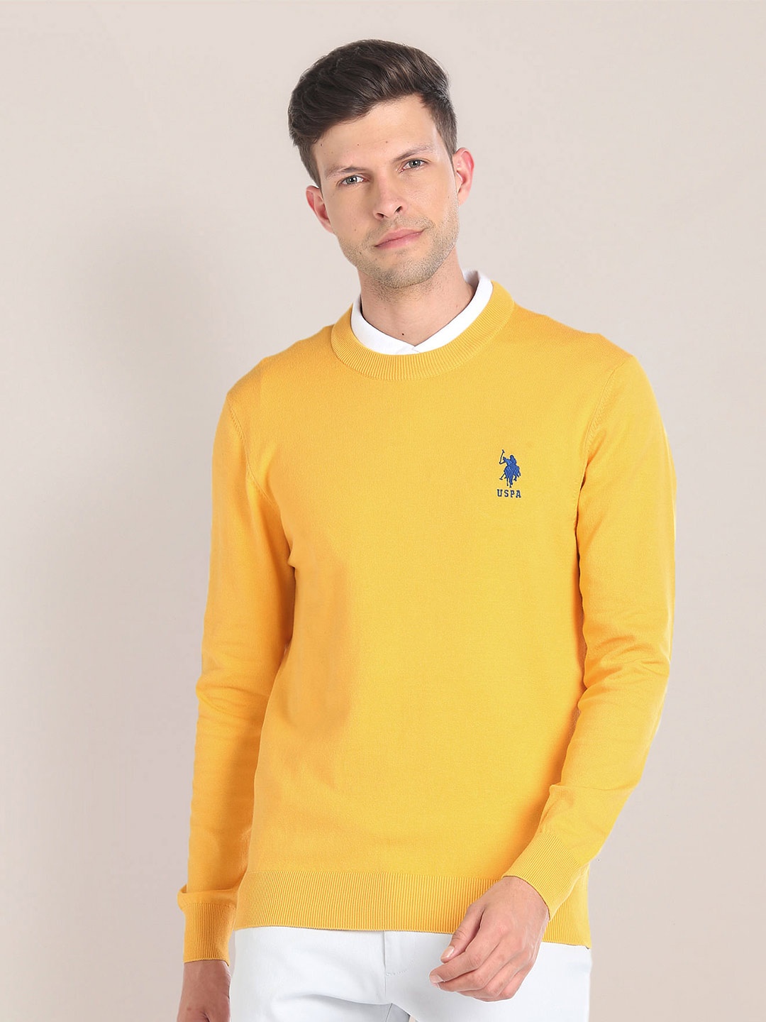 

U.S. Polo Assn. Round Neck Cotton Pullover, Yellow