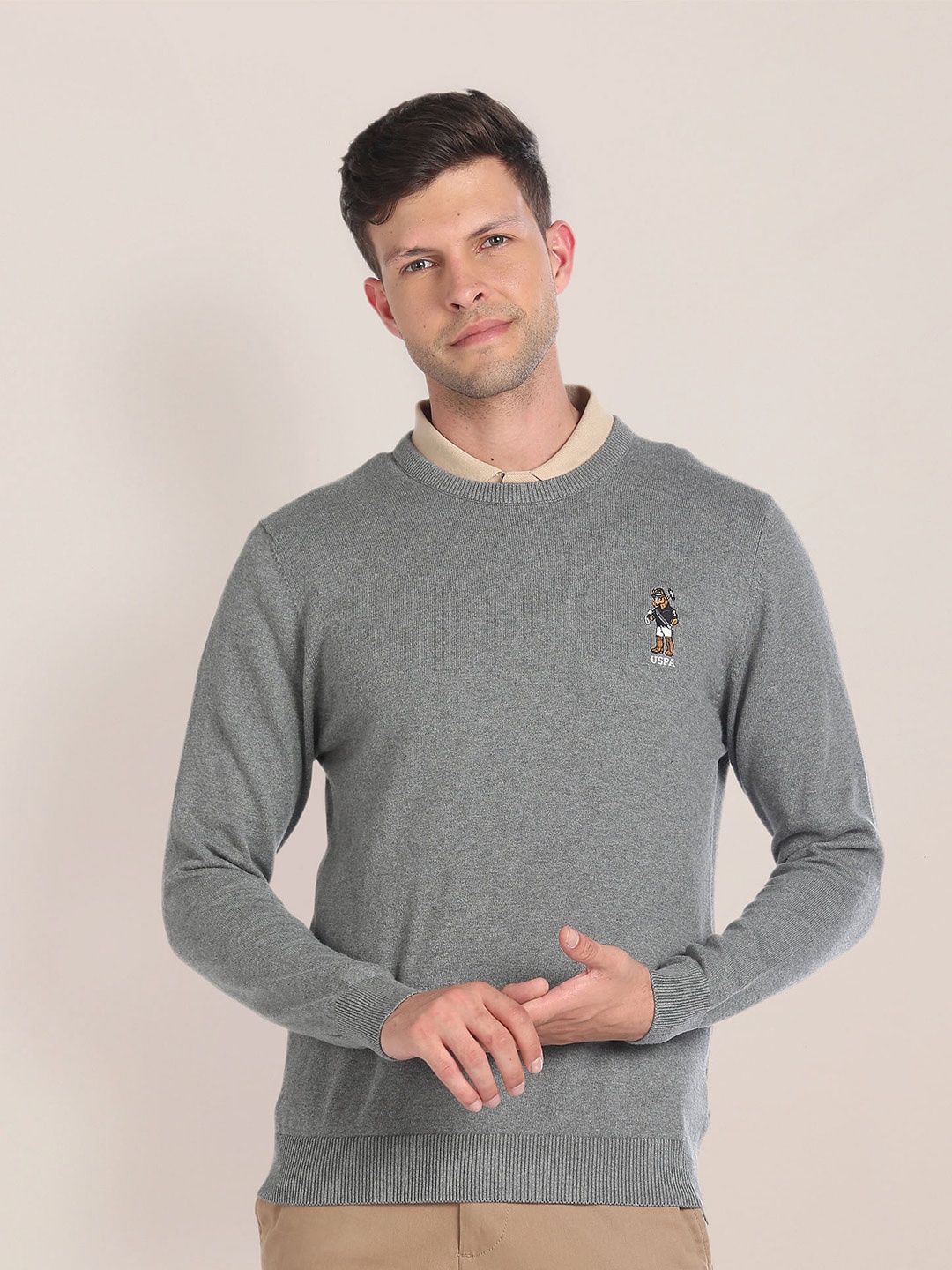 

U.S. Polo Assn. Round Neck Pullover Sweater, Grey