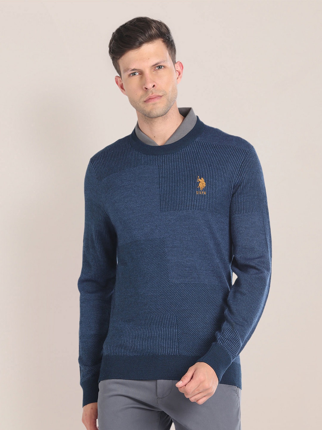 

U.S. Polo Assn. Round Neck Woollen Pullover, Blue