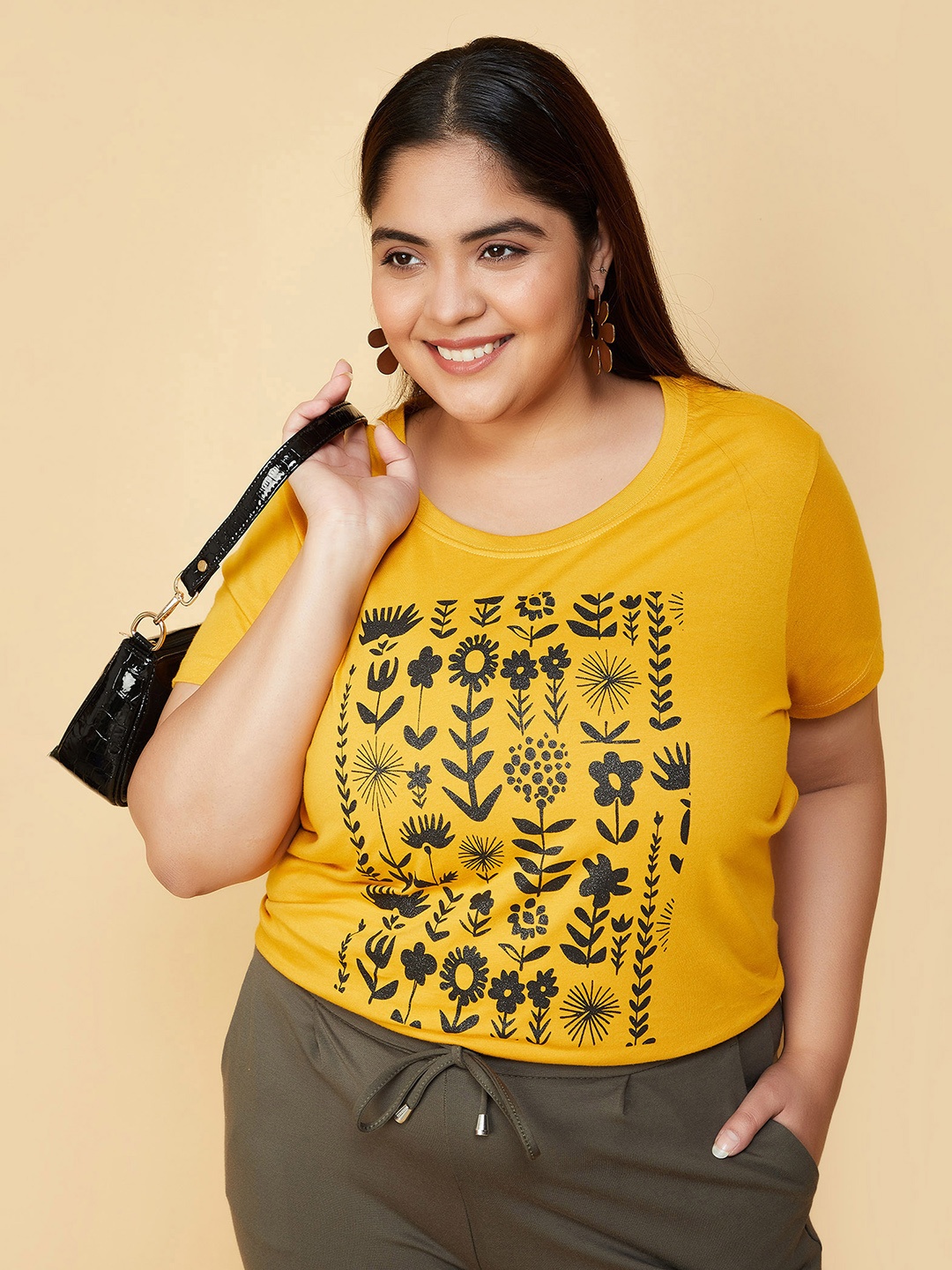 

max Women Yellow Printed T-shirt