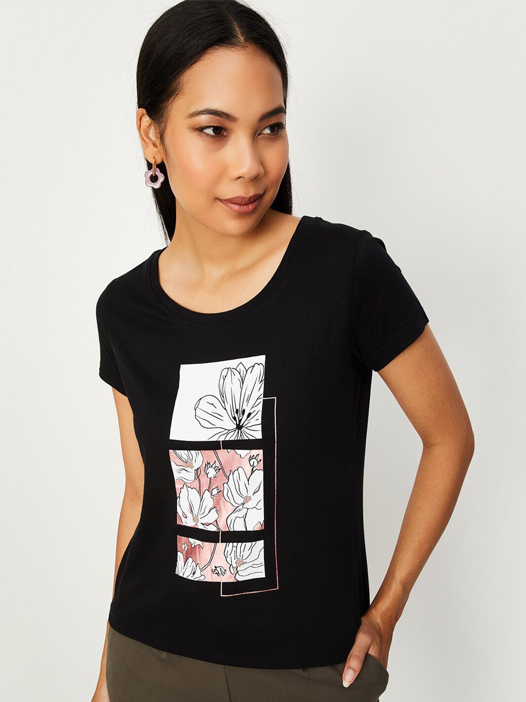 

max Graphic Printed Cotton T-shirt, Black
