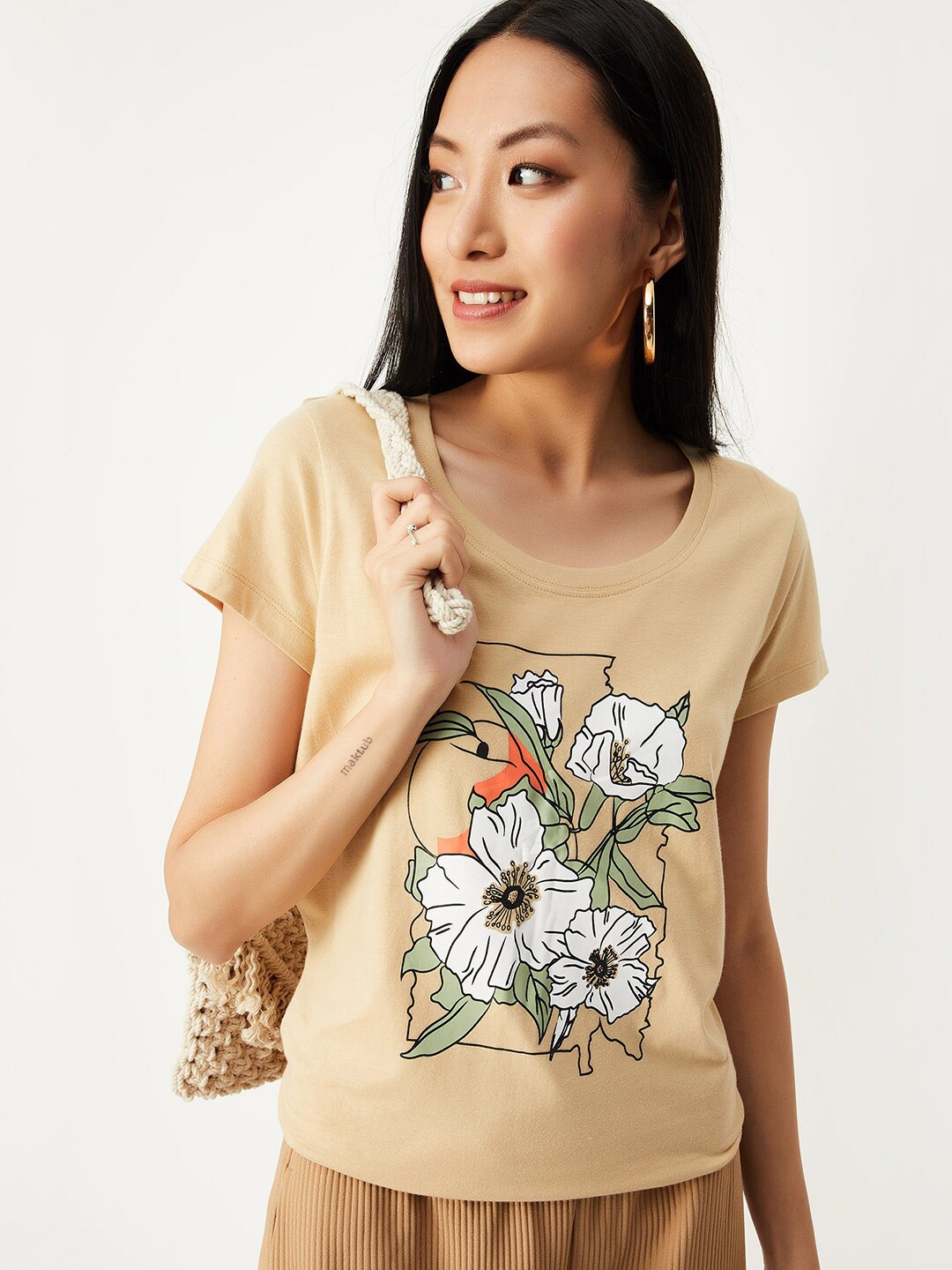 

max Graphic Printed Cotton T-shirt, Beige