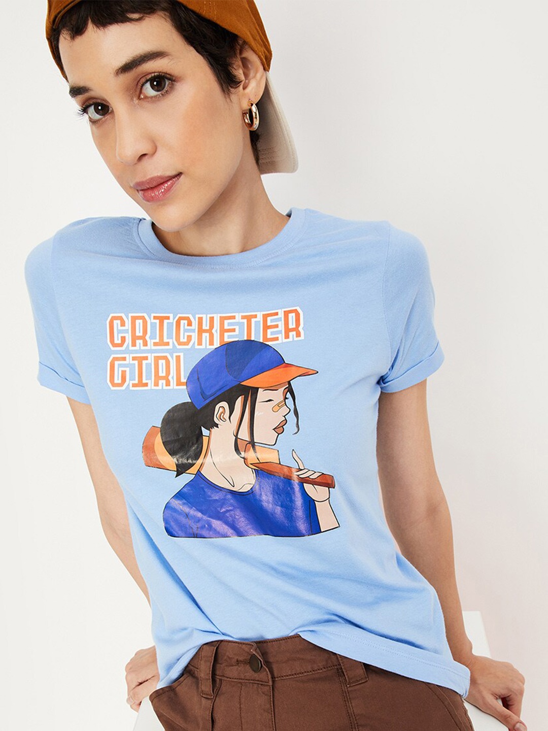 

max Graphic Printed Cotton T-shirt, Blue