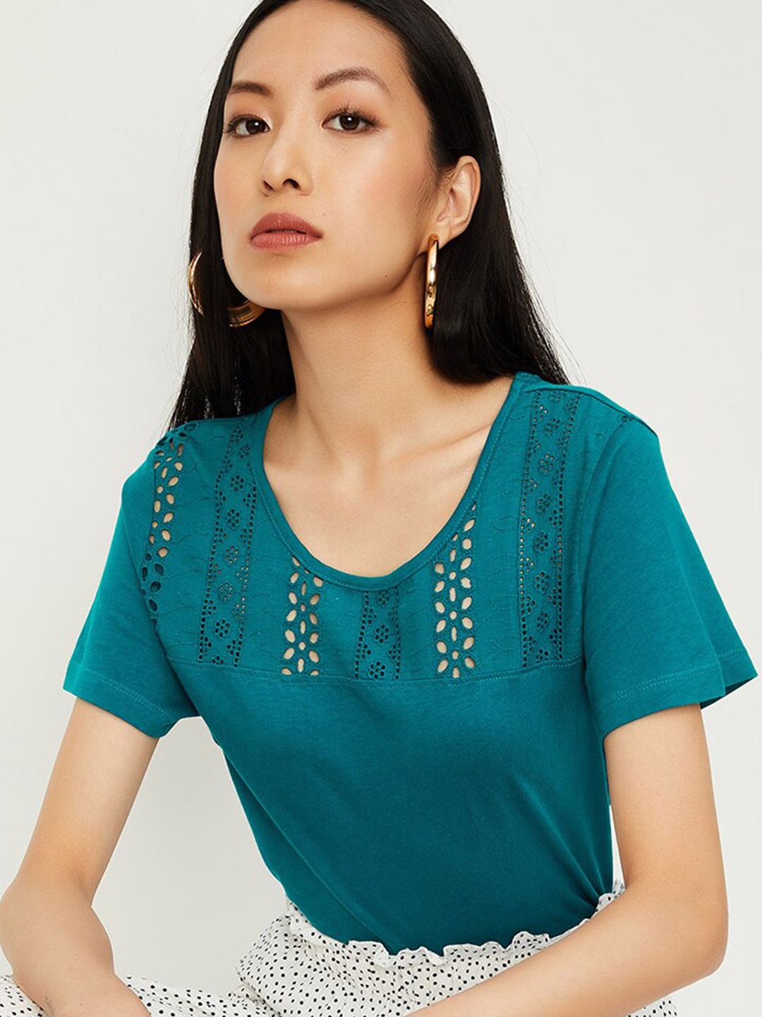

max Round Neck Pure Cotton Top, Teal