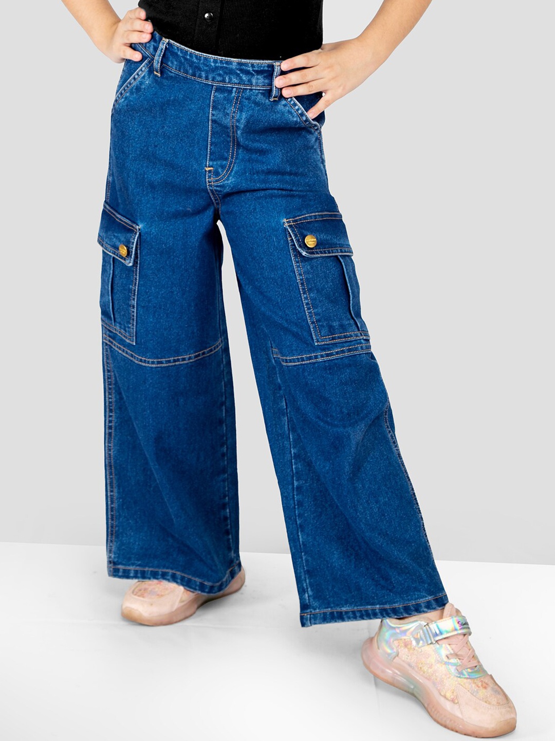 

Naughty Ninos Girls Comfort Loose Fit Easy Wash Denim Trousers, Blue