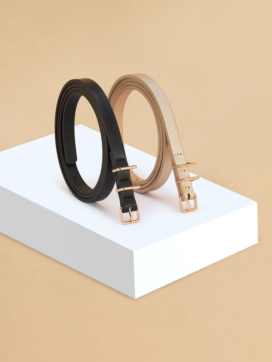 

Forever Glam by Pantaloons Pack Of 2 Slim Tang Closure Belt, Gold