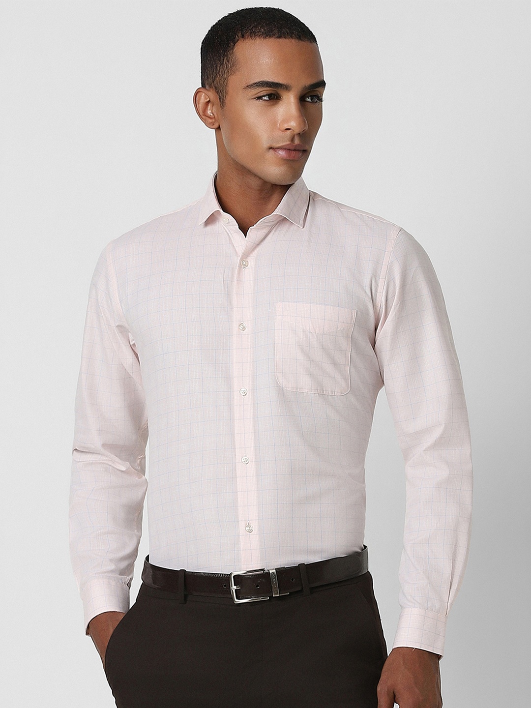 

Peter England Men Cream-Coloured Slim Fit Opaque Checked Formal Shirt
