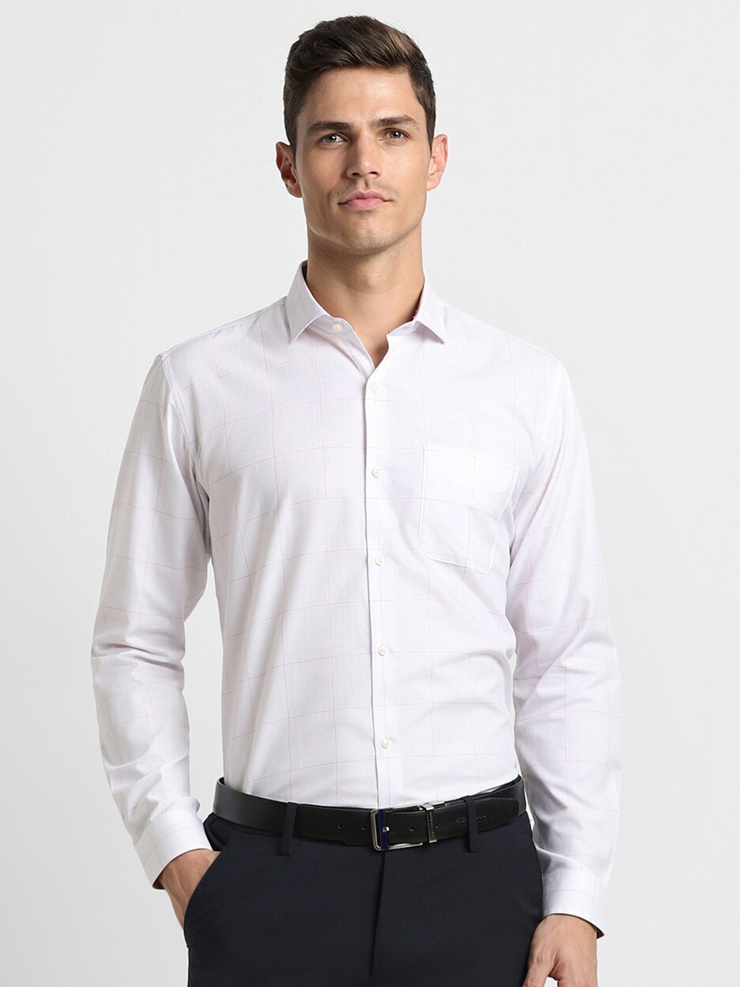 

Peter England Checked Spread Collar Formal Shirt, White