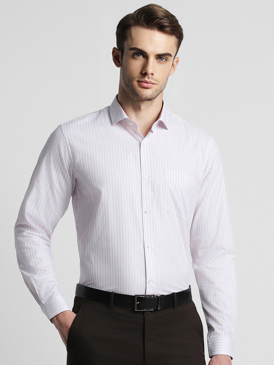 

Peter England Men White Slim Fit Opaque Striped Formal Shirt