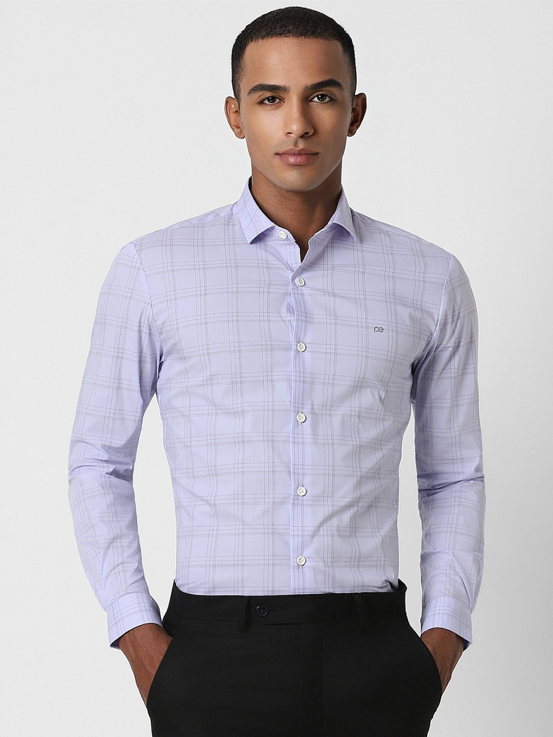 

Peter England Men Blue Slim Fit Opaque Checked Formal Shirt