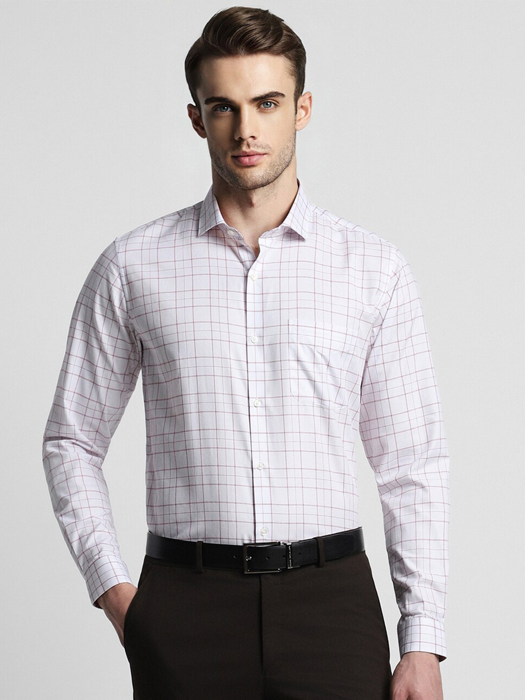 

Peter England Slim Fit Grid Tattersall Checked Formal Shirt, White