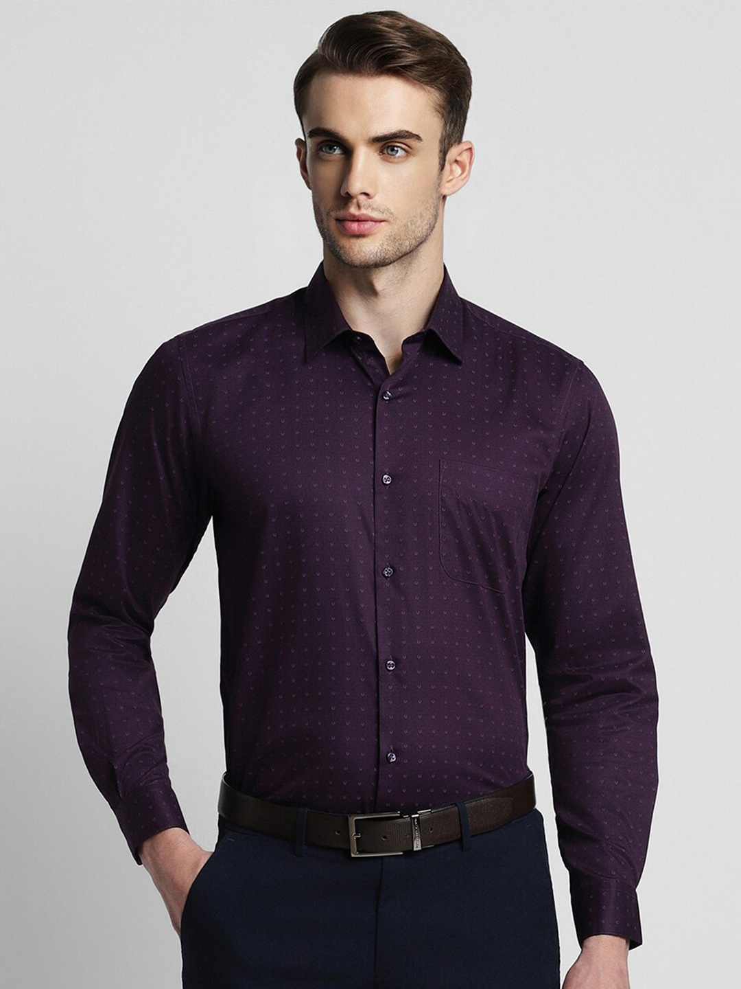 

Peter England Printed Pure Cotton Formal Shirt, Purple