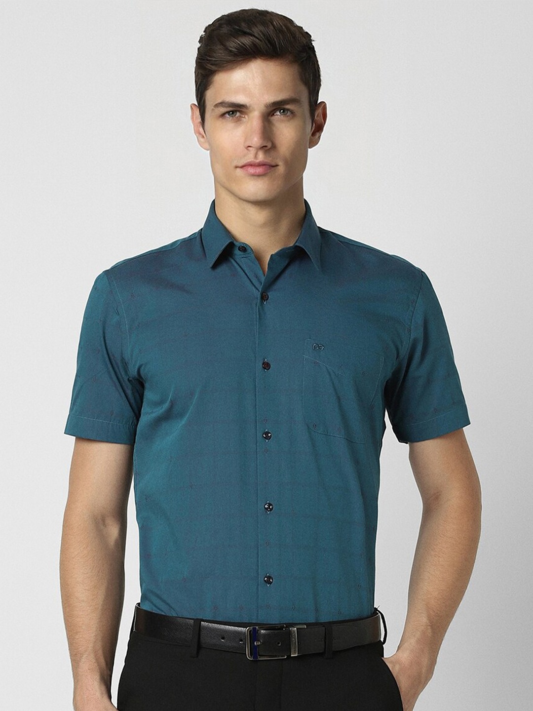 

Peter England Slim Fit Checked Formal Shirt, Navy blue