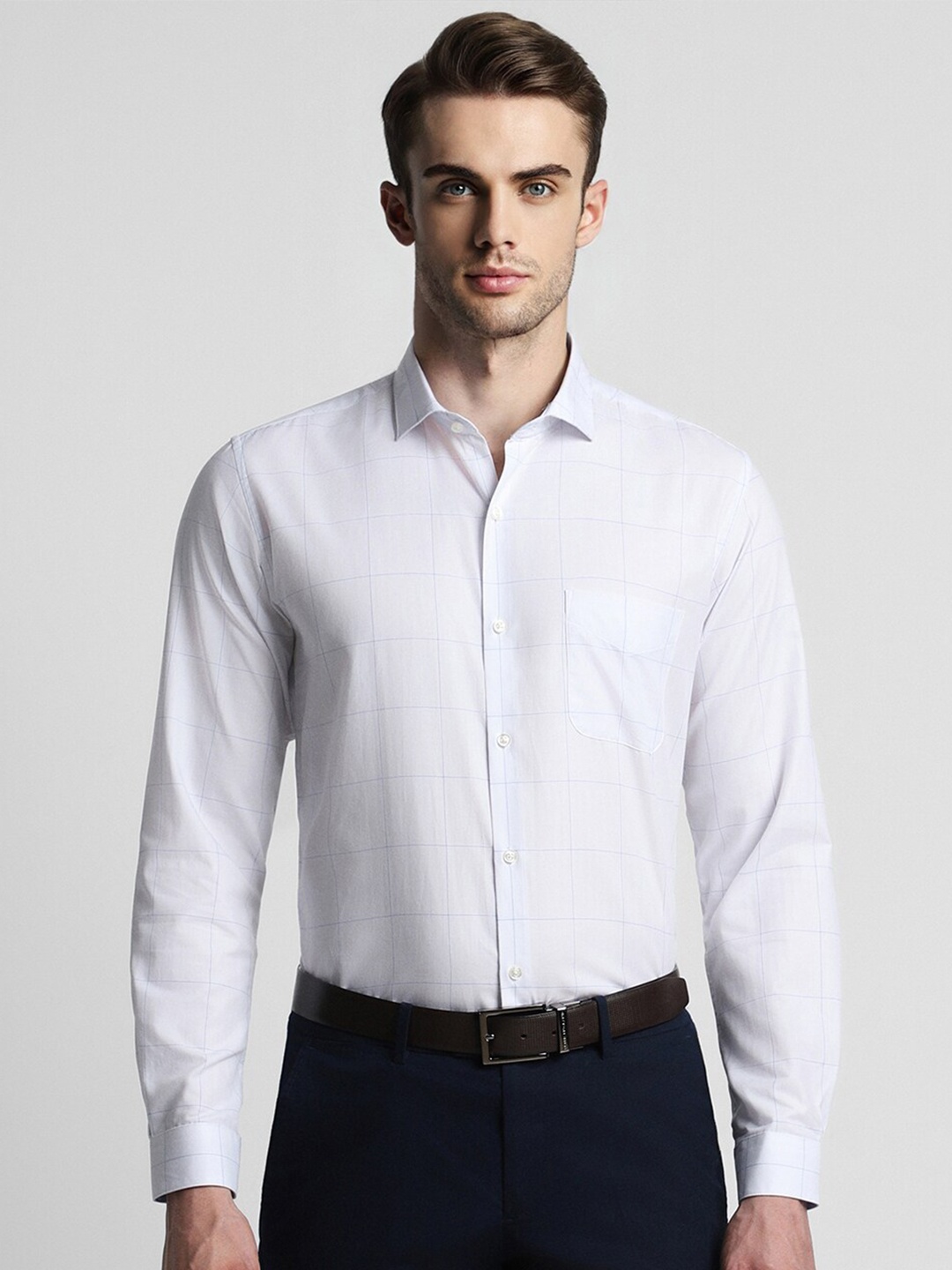 

Peter England Slim Fit Checked Formal Shirt, White