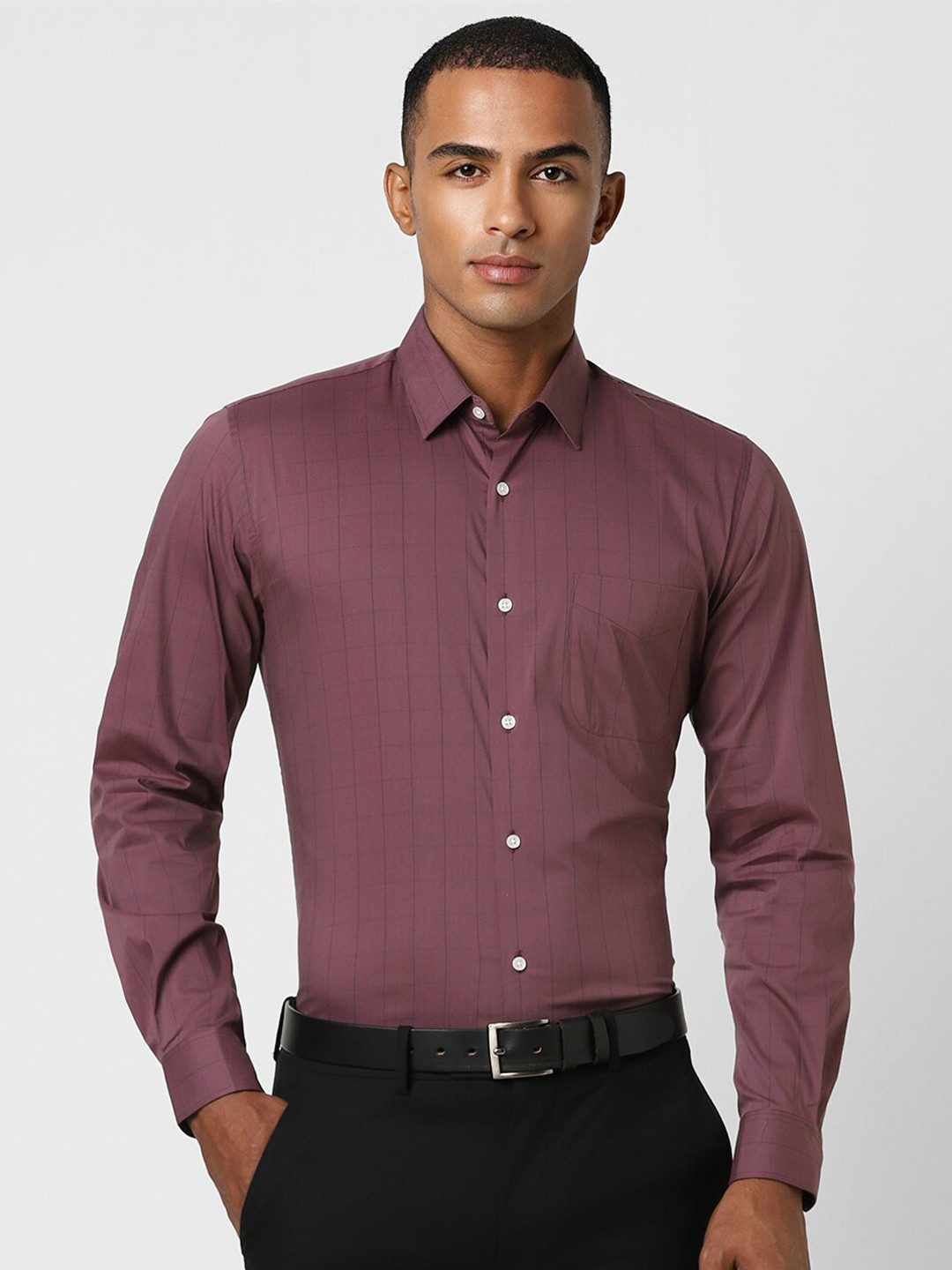 

Peter England Slim Fit Checked Formal Shirt, Purple
