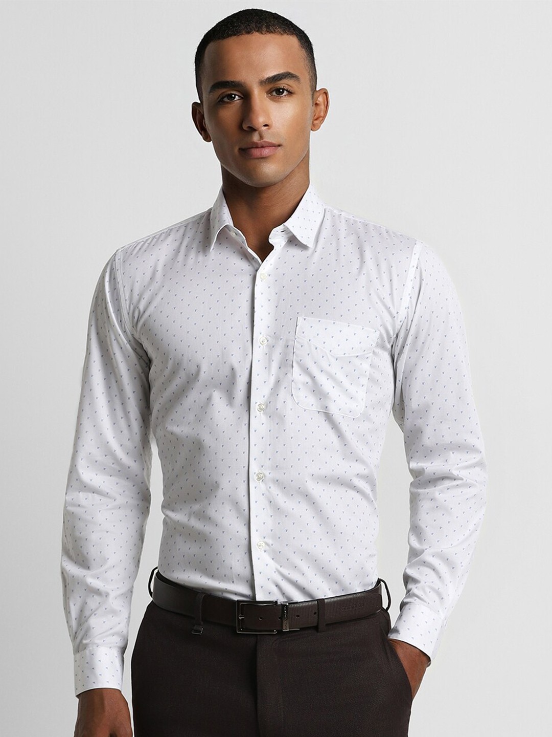 

Peter England Micro Ditsy Opaque Printed Pure Cotton Formal Shirt, White
