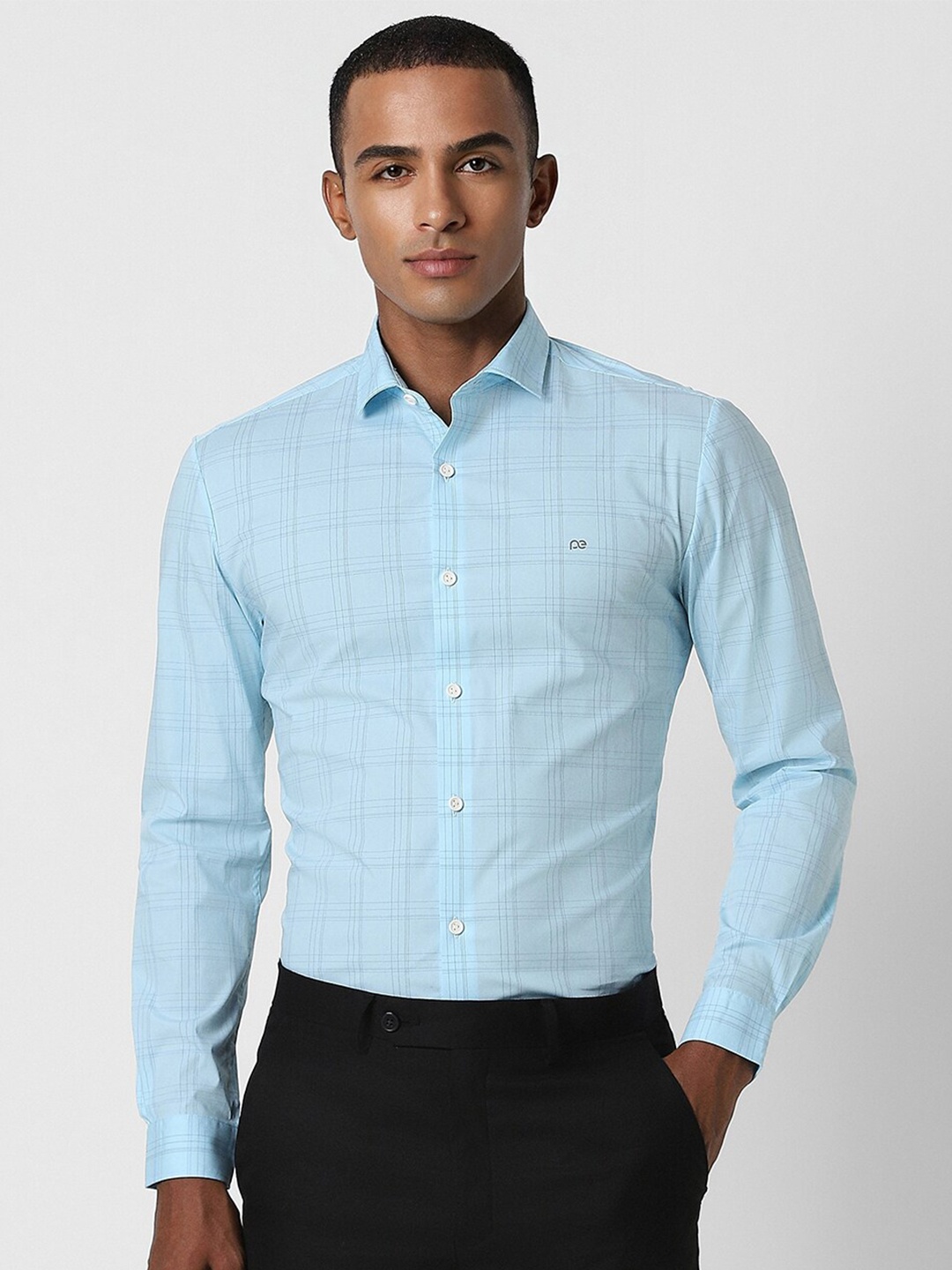 

Peter England Slim Fit Opaque Checked Formal Shirt, Blue