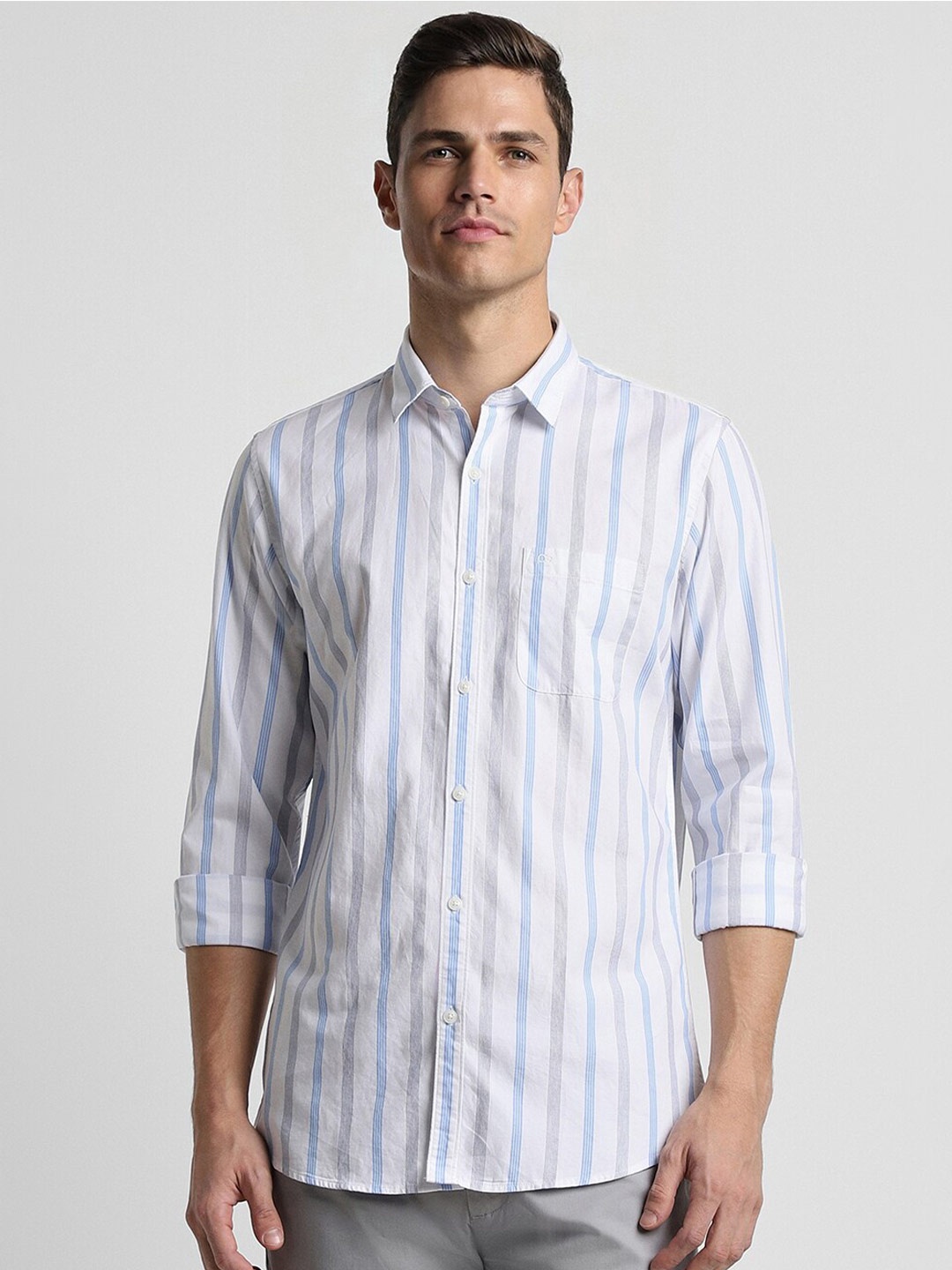 

Peter England Casuals Slim Fit Vertical Striped Pure Cotton Shirt, White