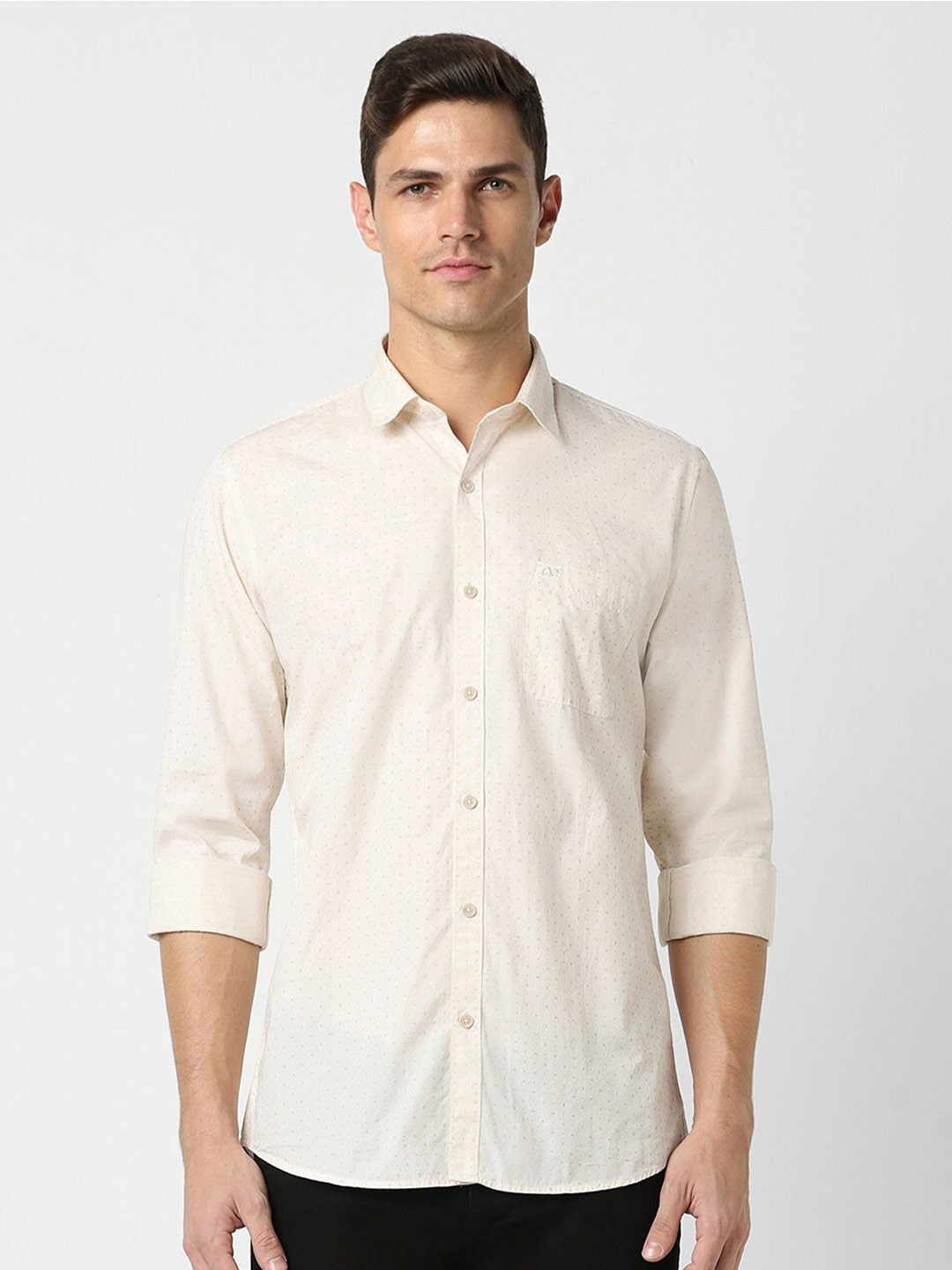 

Peter England Casuals Slim Fit Floral Micro Ditsy Printed Cotton Casual Shirt, Cream