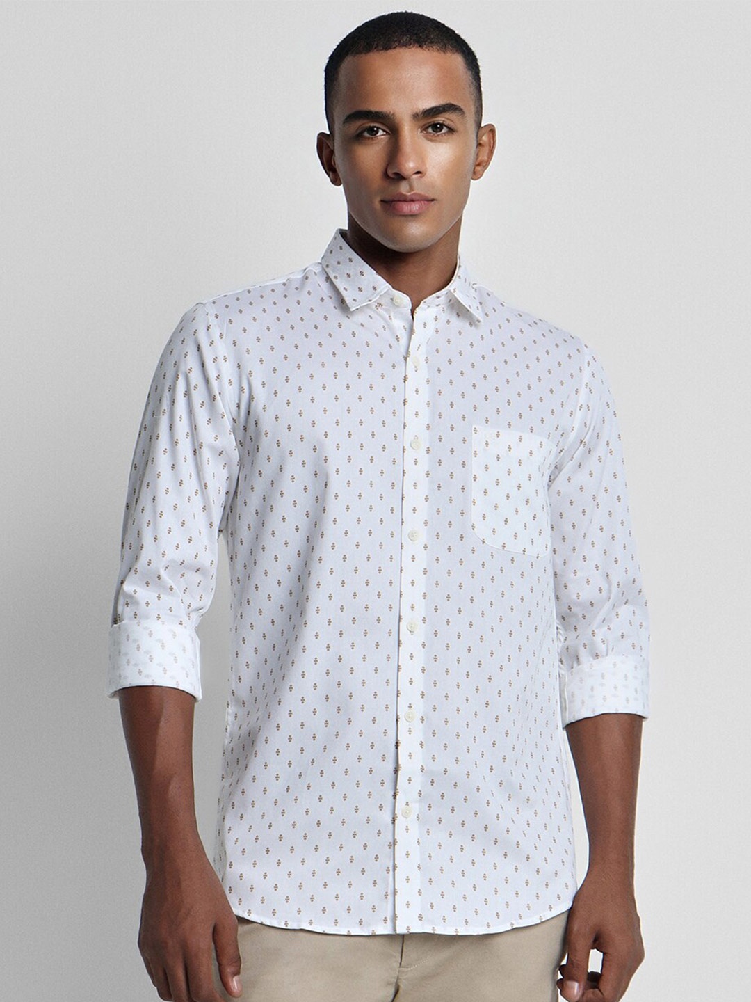 

Peter England Casuals Slim Fit Micro Ditsy Printed Pocket Cotton Casual Shirt, White