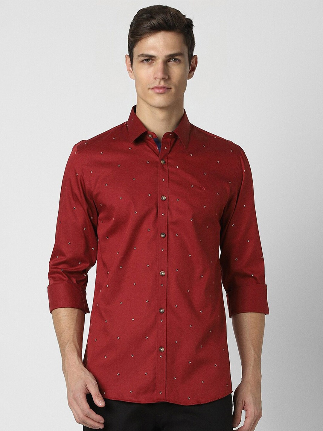 

Peter England Casuals Slim Fit Micro Ditsy Printed Long Sleeve Cotton Casual Shirt, Maroon