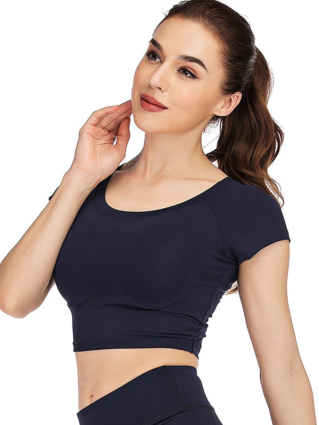 

LULU & SKY Round Neck Raglan Sleeves Fitted Crop Top, Blue