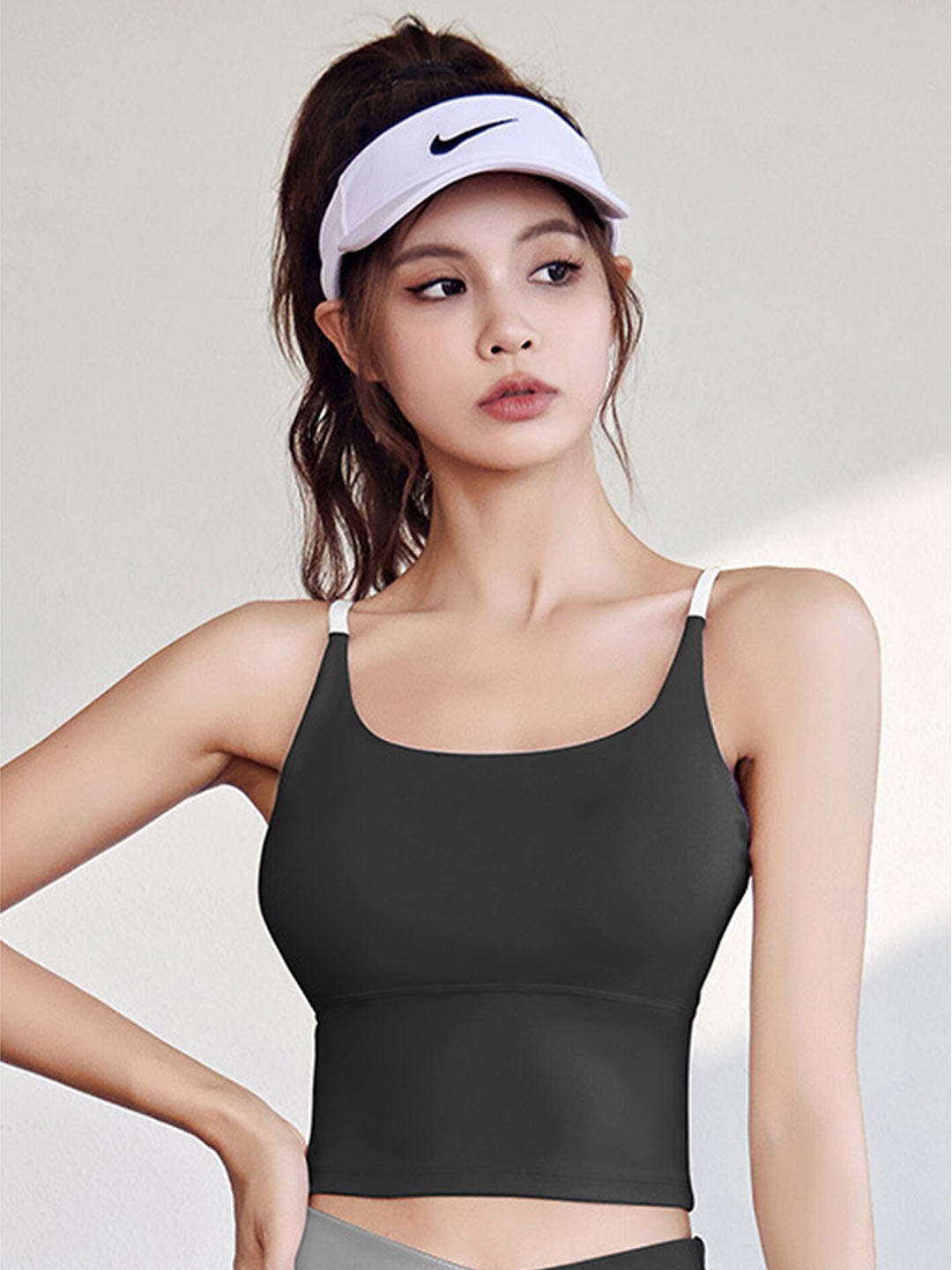 

LULU & SKY Shoulder Straps Fitted Crop Sports Top, Black
