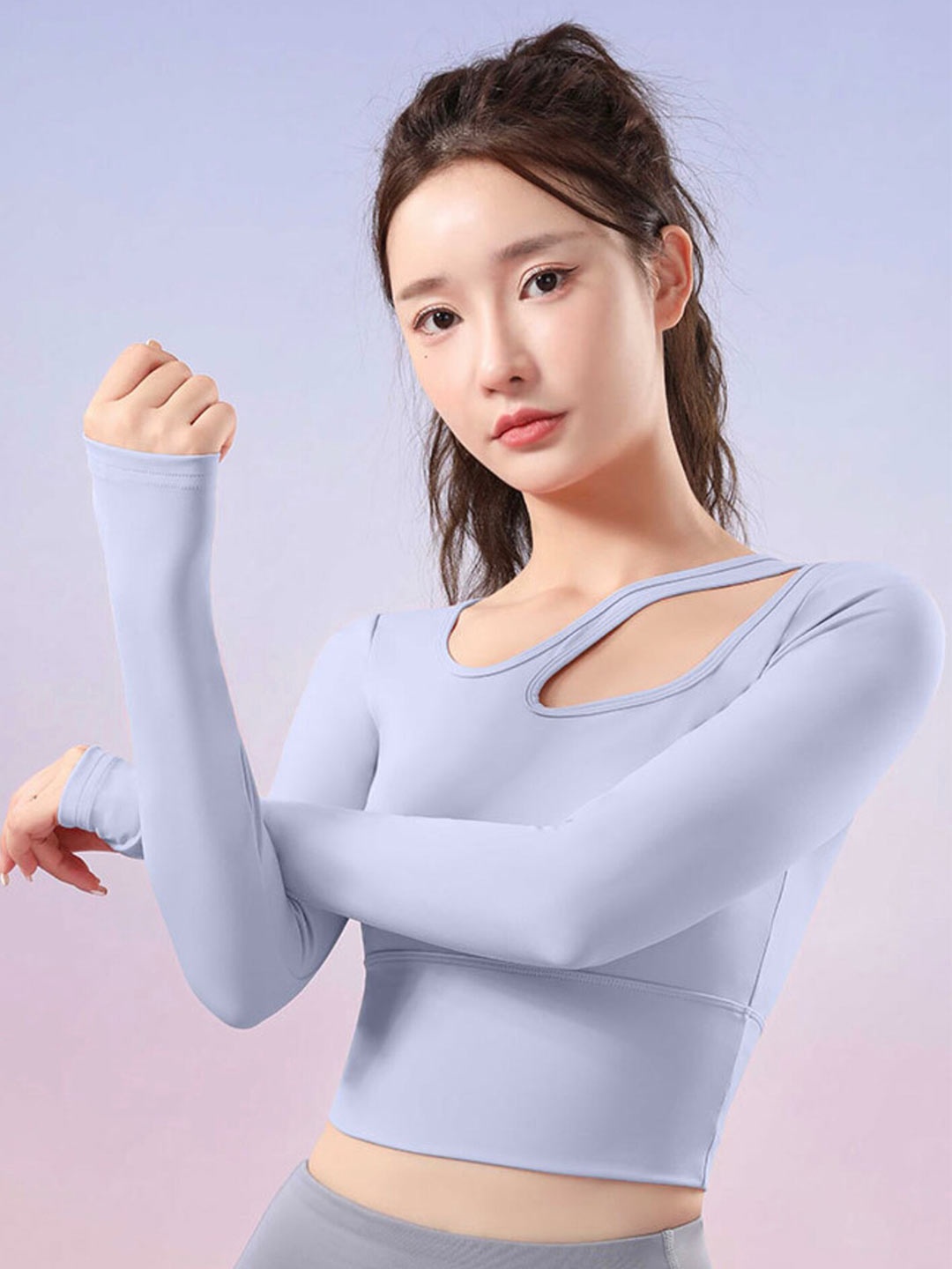 

LULU & SKY Asymmetric Neck Cut Out Crop Fitted Sports Top, Blue