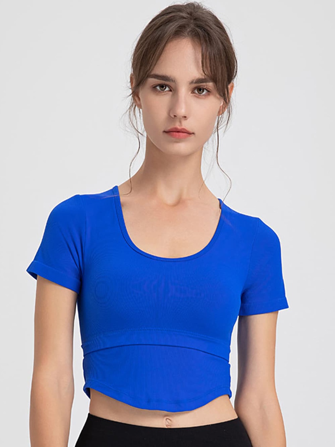 

LULU & SKY Scoop Neck Cut Outs Detail Fitted Crop Top, Blue