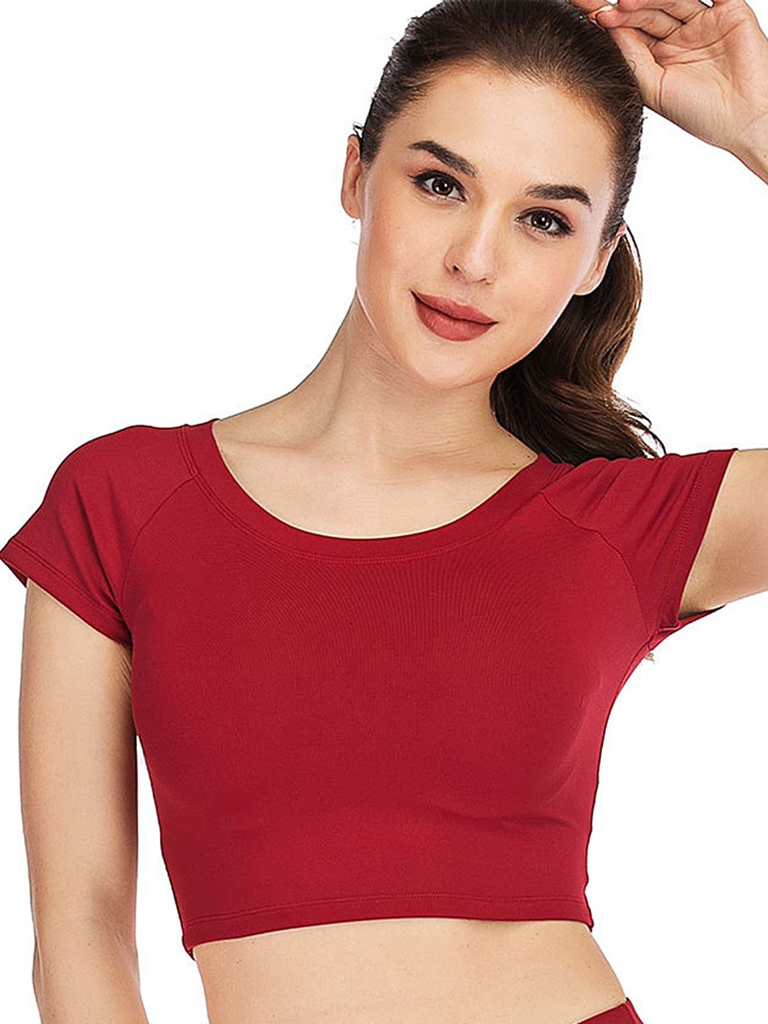 

LULU & SKY Raglan Sleeves Ribbed Fitted Crop Top, Burgundy