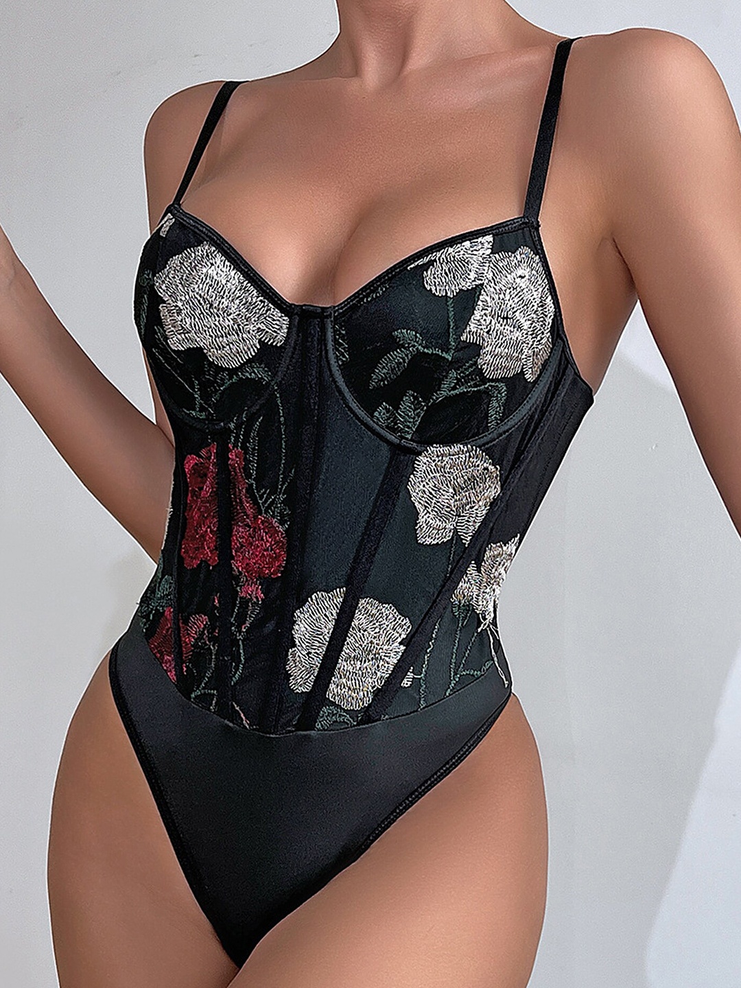 

LULU & SKY Black Floral Printed Bodysuit