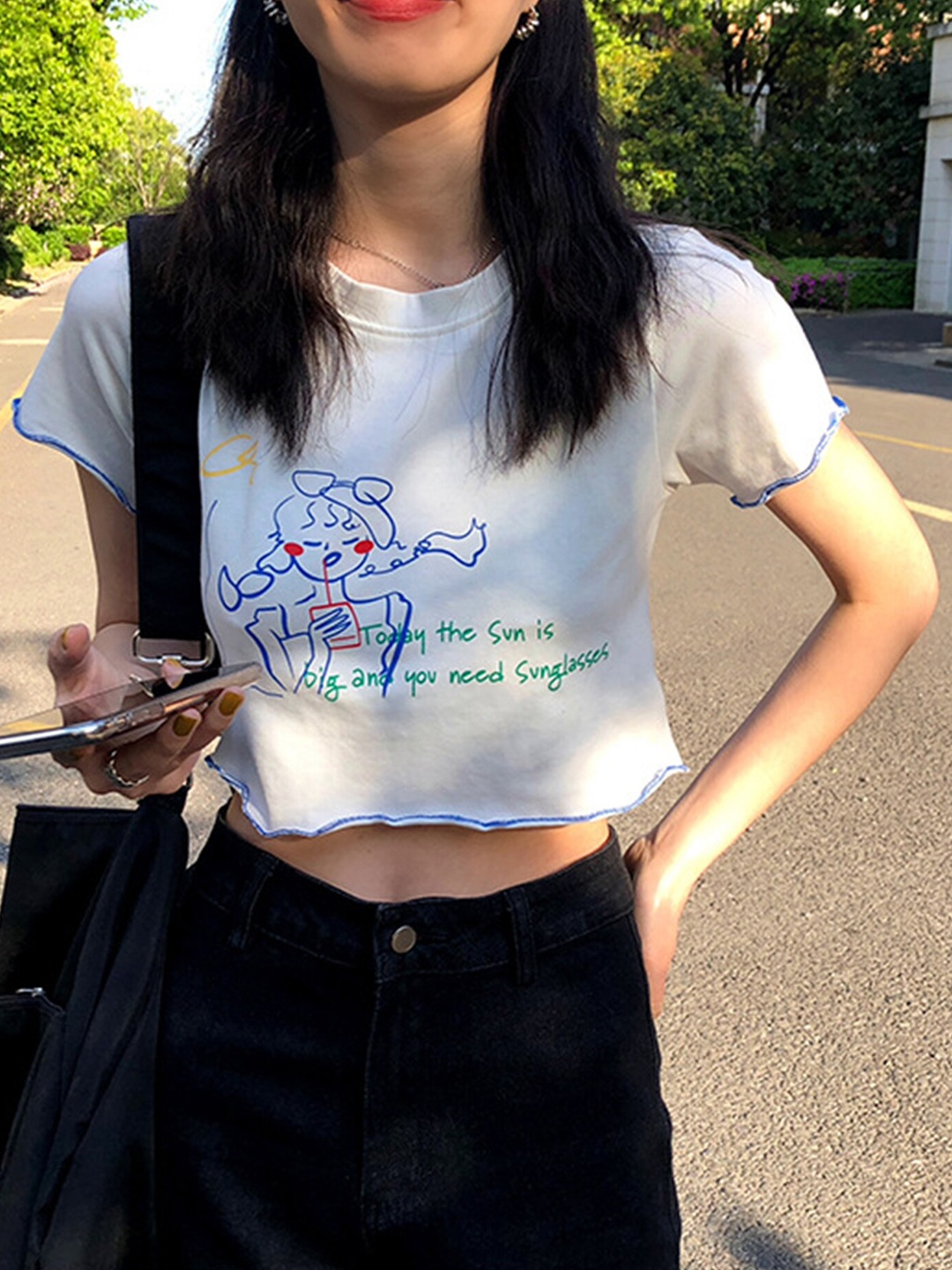 

LULU & SKY Typography Printed Crop Top, White
