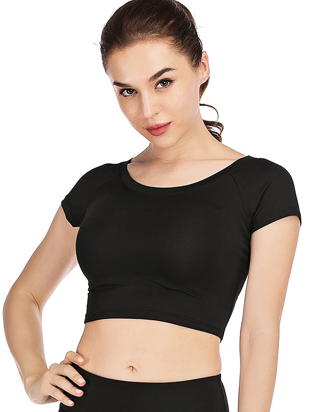 

LULU & SKY Round Neck Fitted Crop Top, Black