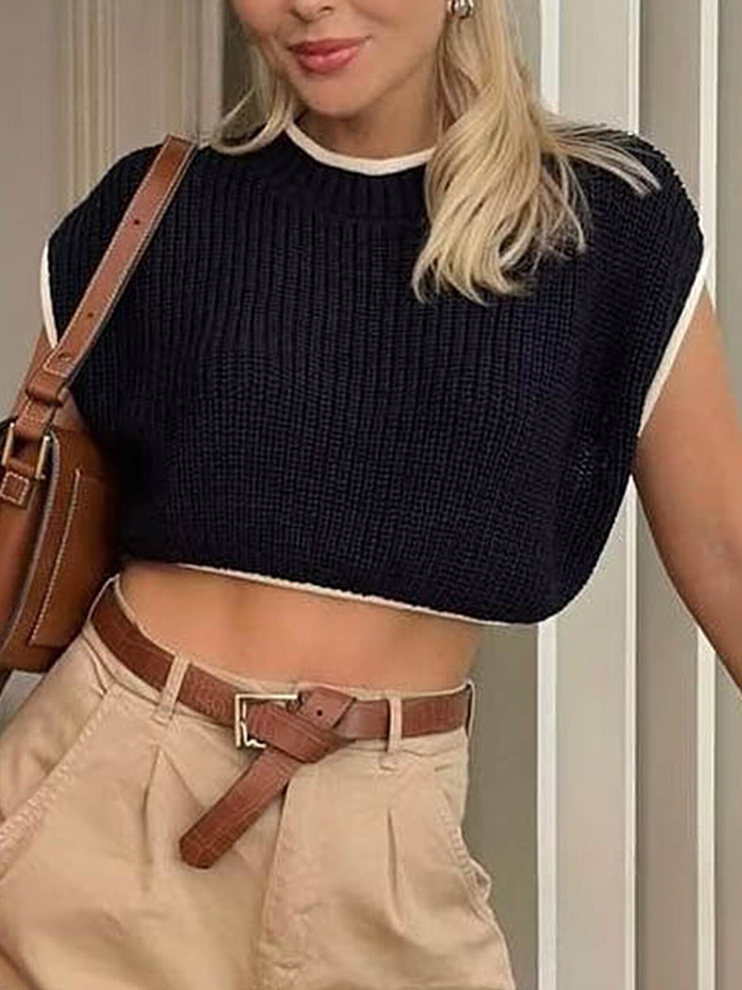 

LULU & SKY High Neck Styled Back Crop Top, Black
