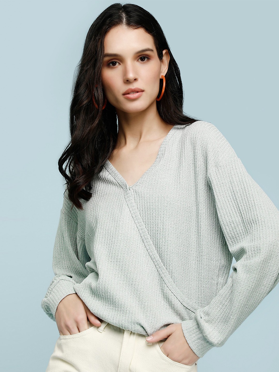 

LULU & SKY V-Neck Long Sleeves Wrap Top, Green