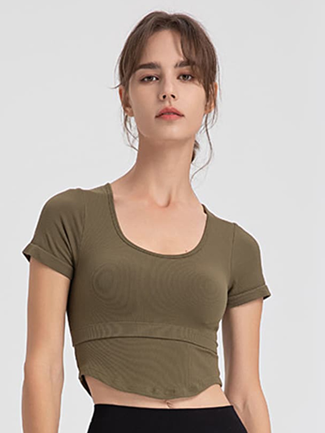 

LULU & SKY Round Neck Cut Out Crop Top, Green