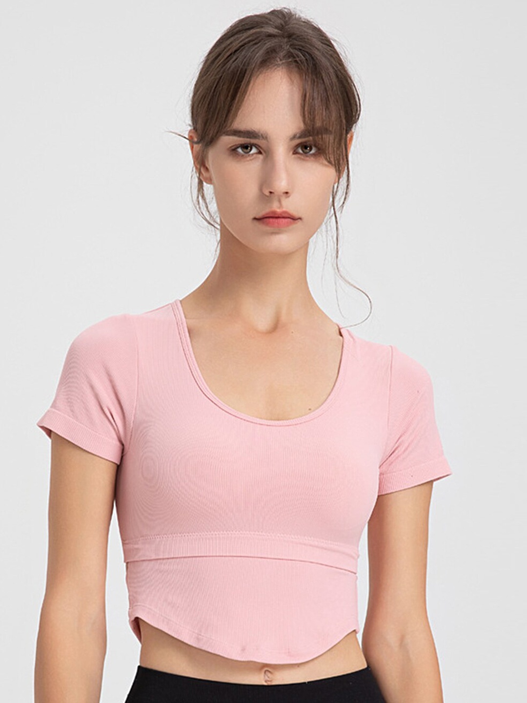 

LULU & SKY Round Neck Fitted Crop Top, Pink