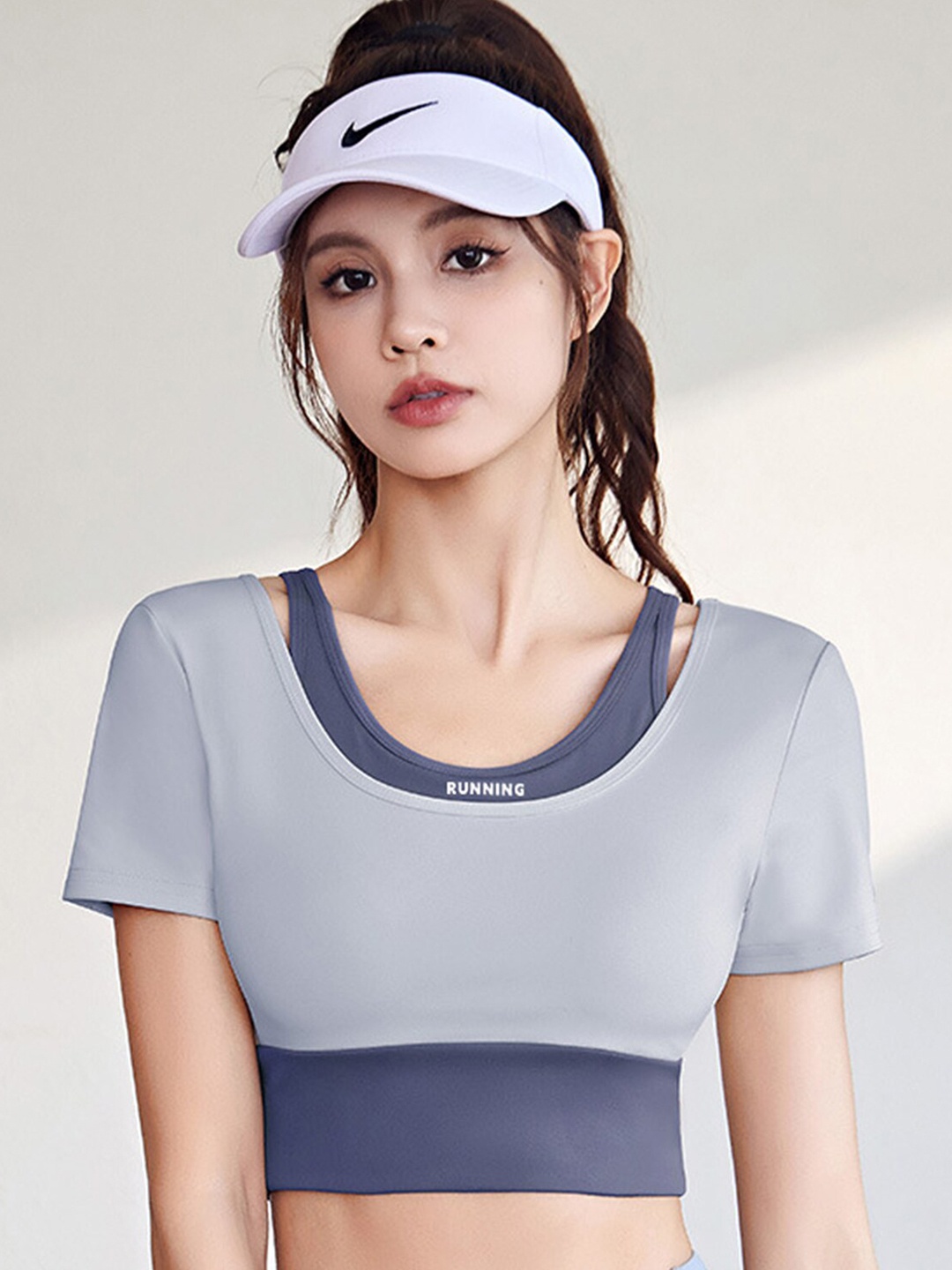

LULU & SKY Padded Fitted Crop Sports Top, Blue