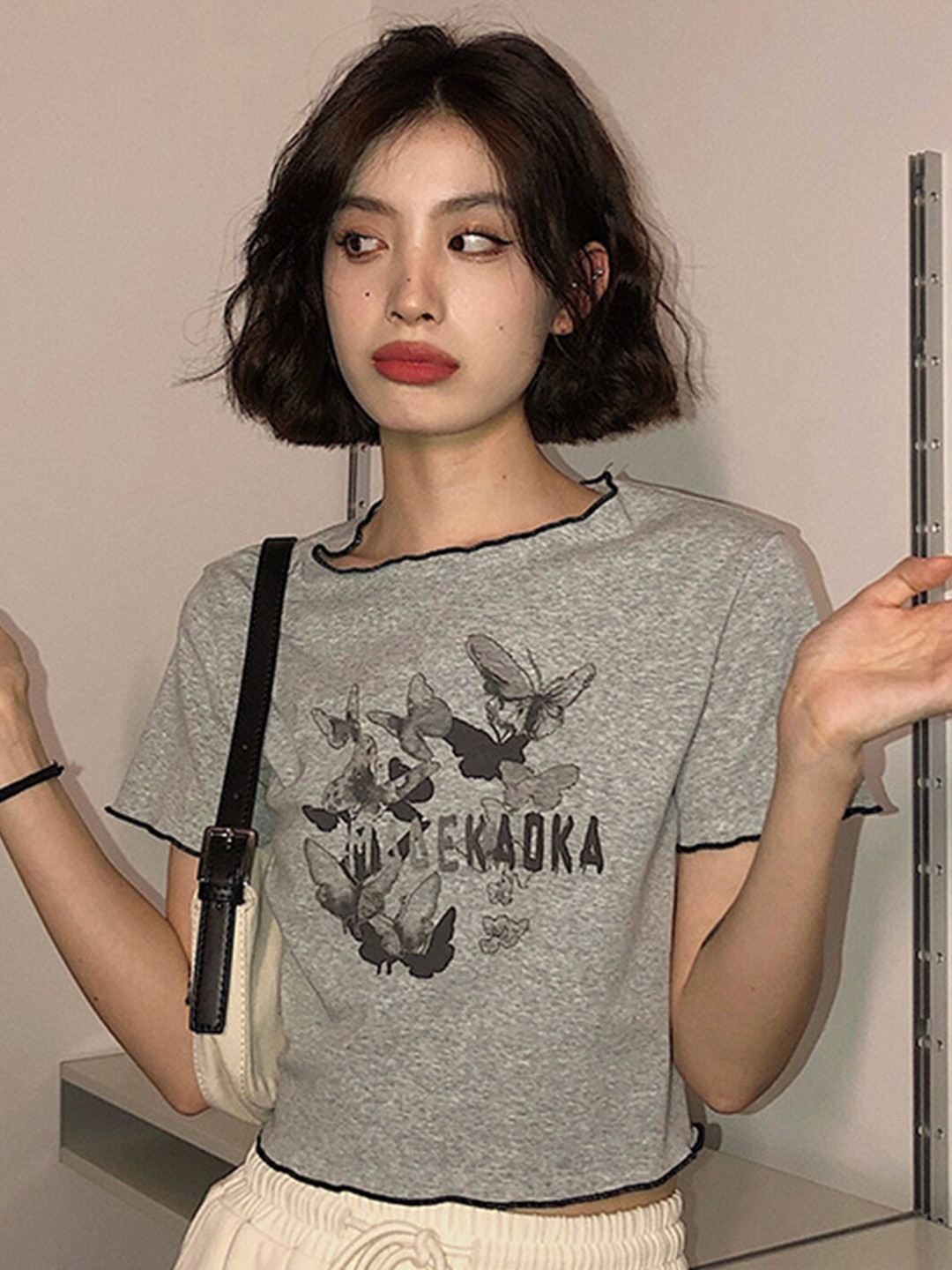 

LULU & SKY Floral Printed Crop Top, Grey