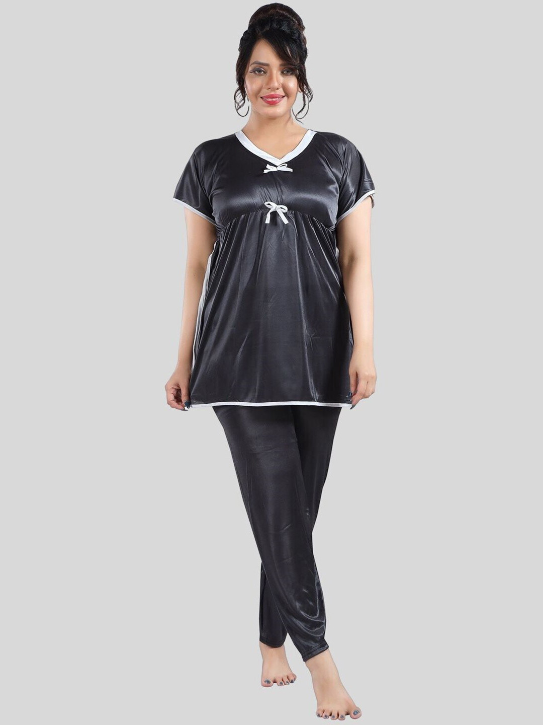 

Fabme V-Neck Kaftan With Pyjamas, Black