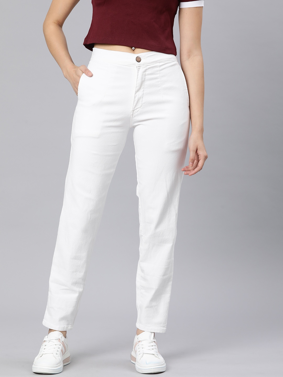 

ADBUCKS Straight Fit High-Rise Stretchable Jeans, White