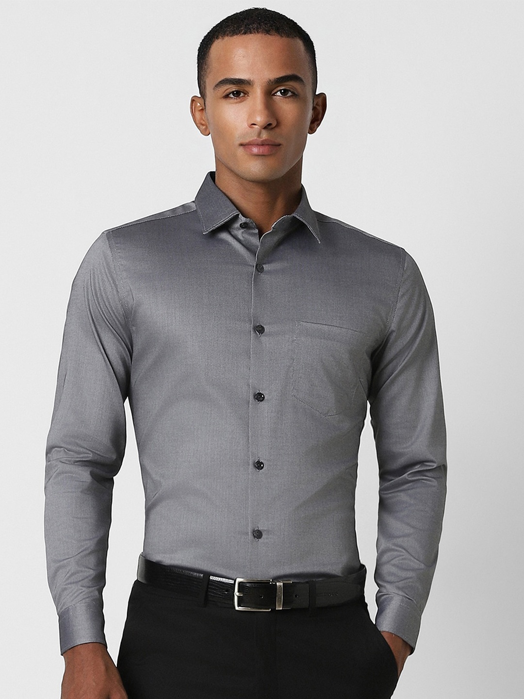 

Peter England Elite Cotton Slim Fit Opaque Formal Shirt, Grey