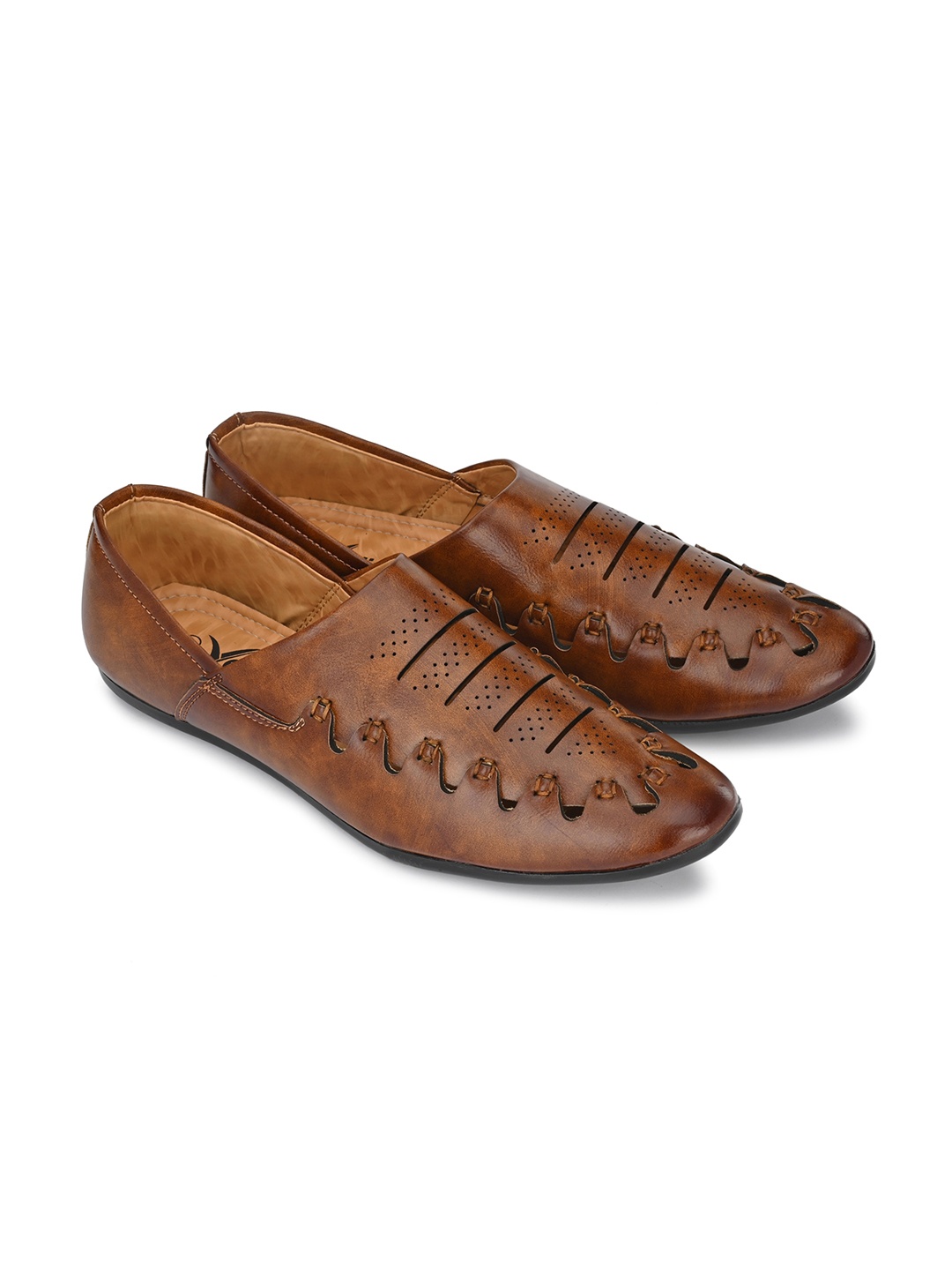 

Vellinto Men LOCO Lightweight Ethnic Mojaris With Laser Cuts, Tan