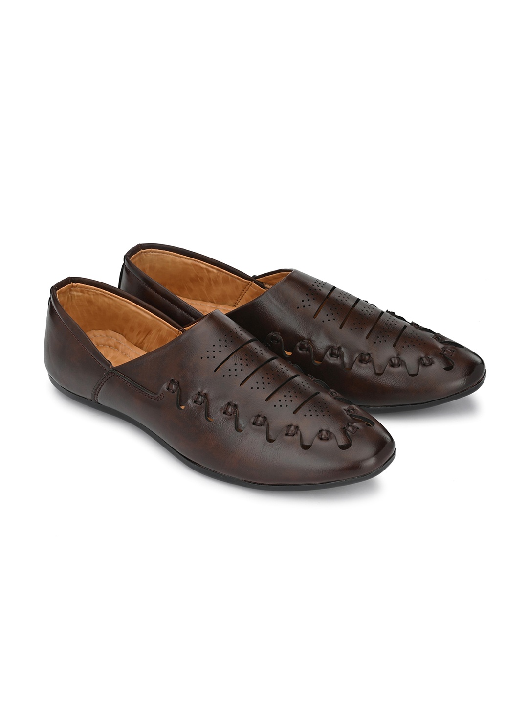 

Vellinto Men LOCO Lightweight Ethnic Mojaris With Laser Cuts, Coffee brown